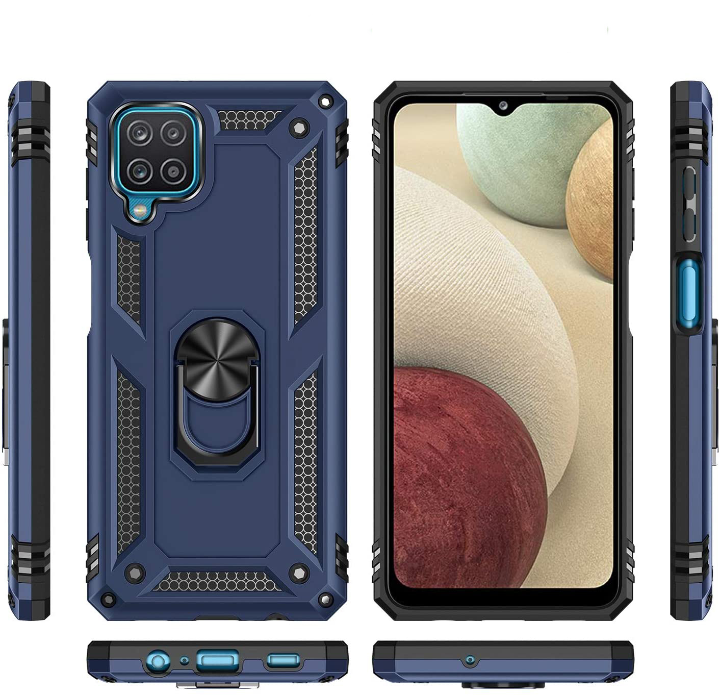 Protectores para celular  para Samsung  A12 / M12 Funda reforzada con anillo v2 Azul